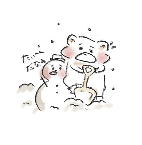 雪かきに追われて「せわしない」のイラスト