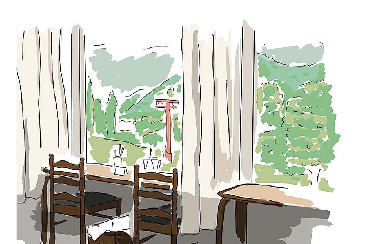 山の上食堂 店内テーブルのイラスト