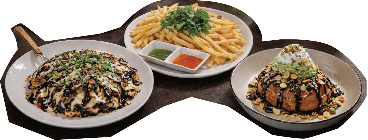 タコスやジャークチキンなどの無国籍料理の写真