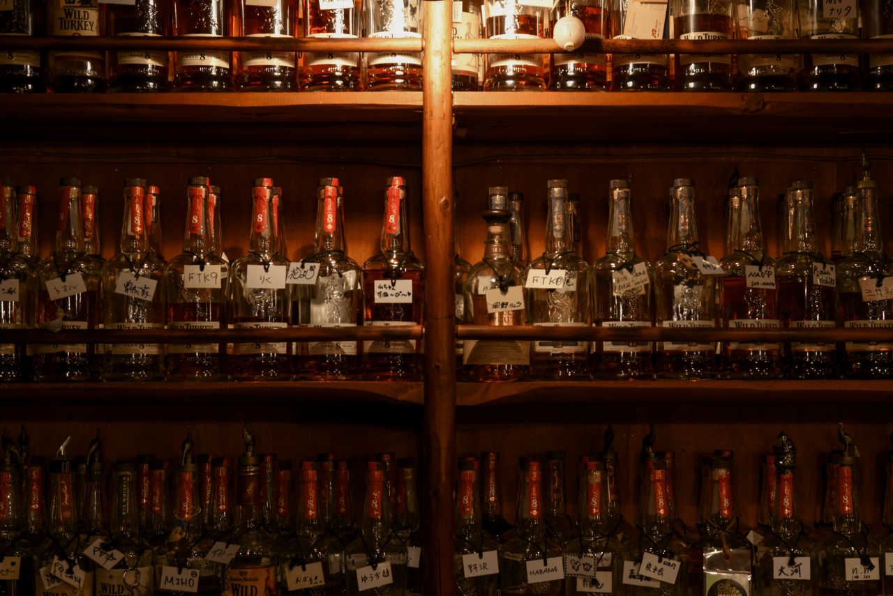 陳列されたキープボトル